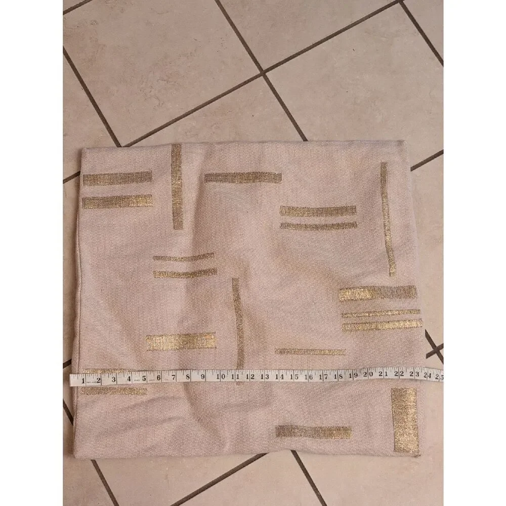 Lot Of 4 West Elm Embroidered Metallic Pillow Cover Belgian Flax Jute Linen Gold